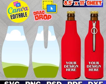 12 Unzen Bierflaschenkühler Vorlage, Flaschenkühler SVG, Bierkühler Vorlage, Sublimationsvorlage, Bierflaschenkühler, Canva bearbeitbar