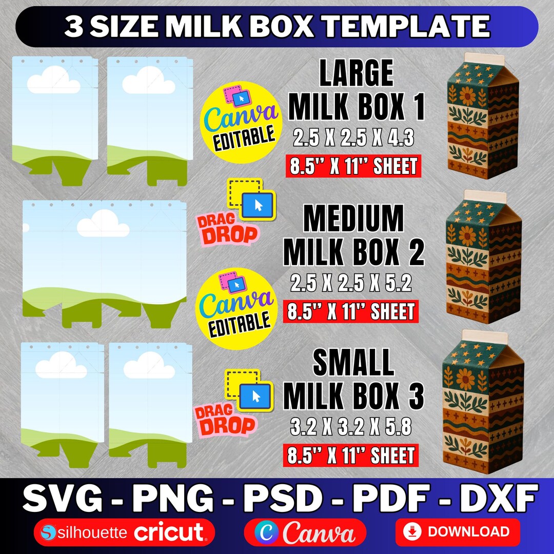 Milk Box Bundle Milk Carton Box Template Bundle, DIY Party Favor (digital Download) - Etsy
