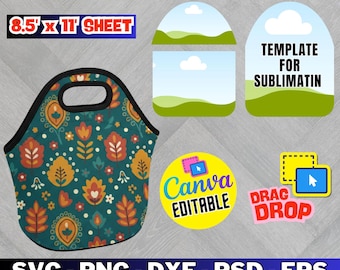 Lunch Bag Sublimation Template, Canva Editable (Digital Download)