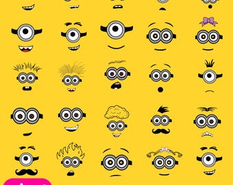 Minions Face SVG-paket: Tecknad ClipArt (digital nedladdning)