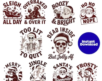 Snarky Christmas Svg Bundle, Sarcastic Santa Claus Svg, Funny Christmas Humor Svg,Skeleton Svg, Christmas Skull Svg, Retro Christmas Svg,Png