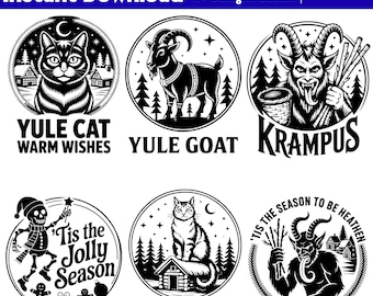 Pagan Yule Ornament SVG Bundle | Krampus, Yule Goat, Yule Cat SVG, ‘Tis the Season to Be Heathen | Laser Engraving File