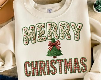 Faux Yarn Merry Christmas Floral Png, Crochet Christmas Tree Bow Png, Checkered Red Plaid Letters Png, Cozy Holiday, Christmas Pattern Png