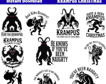 Krampus Christmas SVG Bundle | Creepy Holiday Silhouettes (Digital Download)