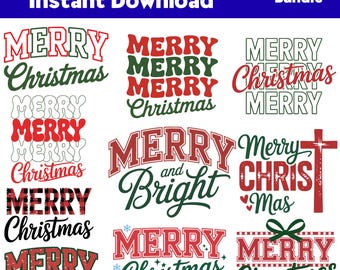 Merry Christmas Text Svg Bundle, Christmas Quote Svg, Holiday Lettering Svg Designs, Cricut Silhouette Cut Files, Instant Download