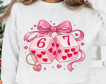 Preppy Six Seven Valentine PNG, Dice 6 7 Clipart, Funny Coquette Valentine Shirt Design, Playing Cards Valentine PNG Download