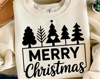 Merry Christmas Trees SVG, Rustic Silhouette PNG (Digital Download)