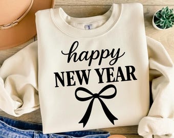 Happy New Year SVG Cut File • New Year Shirt Design • Bow New Year PNG • Cricut, Silhouette Files, Sublimation & Printable Download