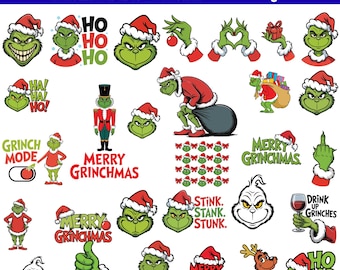 Pacote de arquivos SVG do Grinch, SVG do rosto do Grinch, SVG de Natal do Grinch, Fonte do Grinch, Mão do Grinch, Enfeite do Grinch, arquivos de corte SVG para Cricut/Silhouette