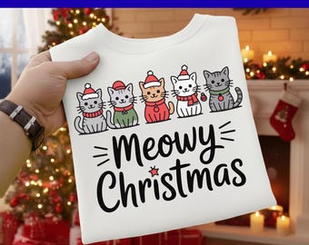 Meowy Christmas Cat SVG, PNG: Holiday Shirt Design (Digital Download)