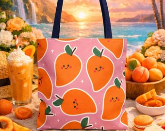 Smiling Mango Tote Bag, Vibrant Fruit Lover's Canvas Tote