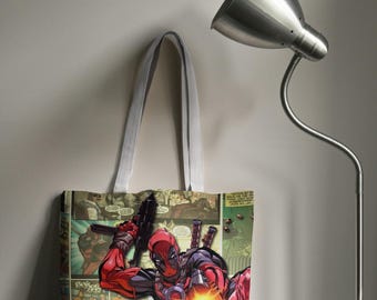 Comic Collage Tote Bag | Superhero Graphic Nerd Bag