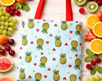 Bolso tote con estampado de piña / Shopper tropical de poliéster