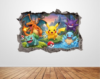 Cartoon Wall Decals, Kids Room Wall Decor, Video Game Character Sticker, Bedroom Poke Vinyl Art Print
