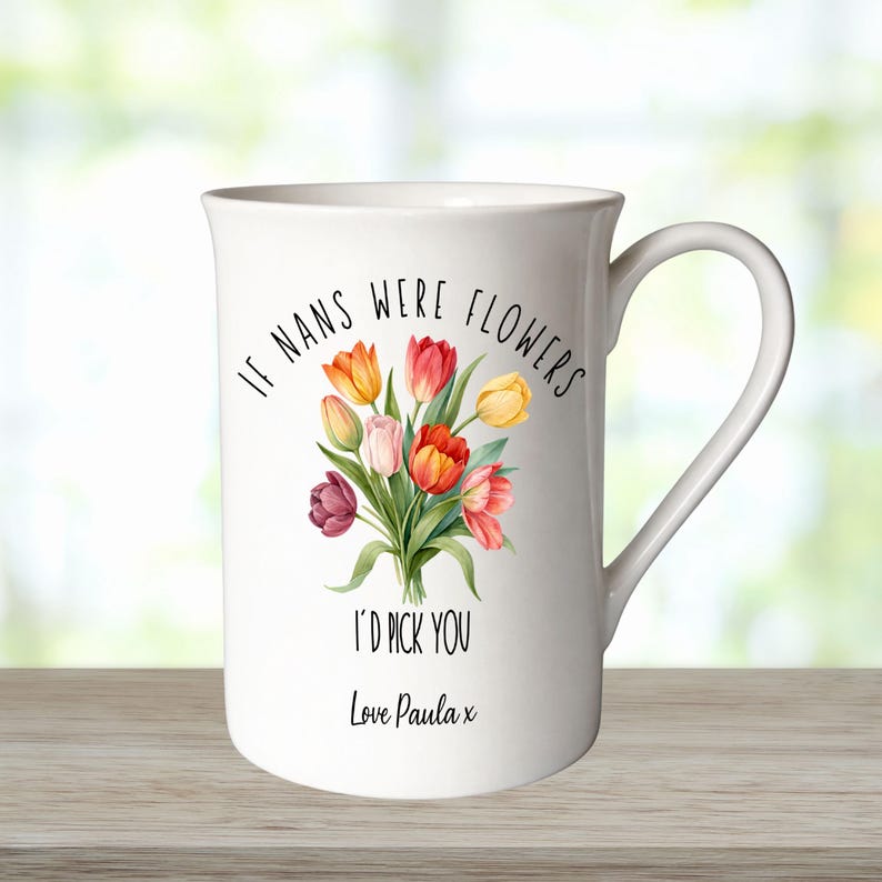 Personalised Floral Bone China Mug, Custom Grandma Nan Nanny Gift Design 4