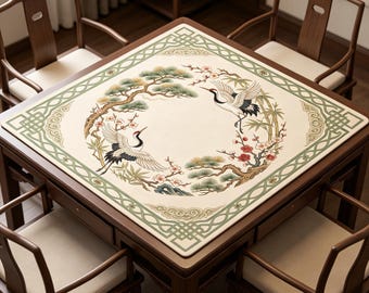 Japanese Red-Crowned Crane Mahjong Table Mat