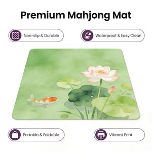 Watercolor Lotus and Koi Mahjong Mat – Green Floral Tabletop Game Mat, Perfect for Mahjong Lovers image 3