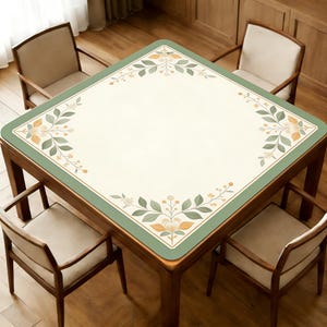 Salviagrön blommig Mahjongmatta, elegant fyrkantig spelmatta, halkfri mjuk yta, present till Mahjong-älskare