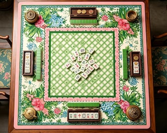 Tropical Floral Mahjong Table Mat - Pink & Green Non-Slip Pad for Mahjong Lovers