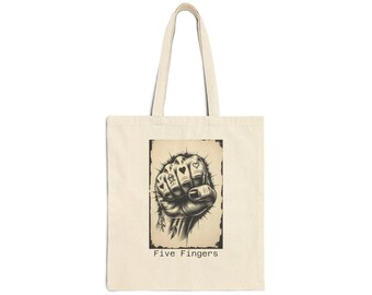 Sac fourre-tout en toile de coton « Five Fingers » dessiné à la main