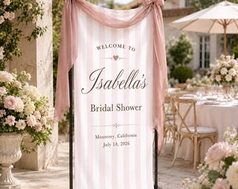 Personalized Bridal Shower Banner, Pink Stripe Welcome Sign, Custom Bridal Shower Backdrop, Dusty Rose Bridal Party Decor