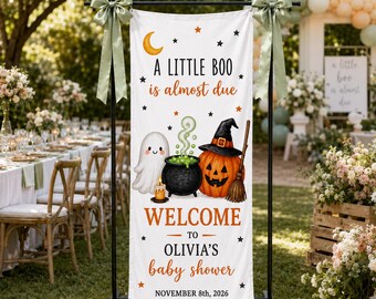 Little Boo Baby Shower Banner, Personalized Halloween Baby Shower Welcome Sign, Pumpkin Ghost Backdrop, Spooky Cute Fall Party Decor