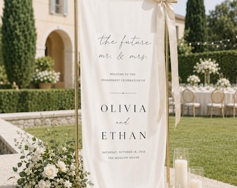 Personalized Engagement Party Banner, Future Mr and Mrs Welcome Sign, Custom Couple Names Fabric Backdrop, Elegant Engagement Decor