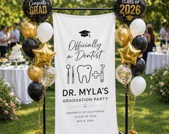 Personalized Dentist Graduation Banner Custom Name Grad Party Backdrop Dental School Class of 2026 Decor Congrats Grad Sign