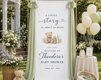 Personalized Baby Shower Welcome Banner, Teddy Bear Baby Shower Backdrop, Storybook Baby Shower Sign, Baby Boy Shower, Custom Name Banner