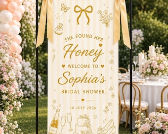 Bridal Shower Welcome Banner, Personalized She Found Her Honey Backdrop, Garden Bridal Shower Decor, Custom Wedding Shower Sign