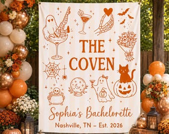 Halloween Bachelorette Banner, Personalized Witchy Bridal Shower Backdrop, The Coven Party Sign, Custom Halloween Bach Decor