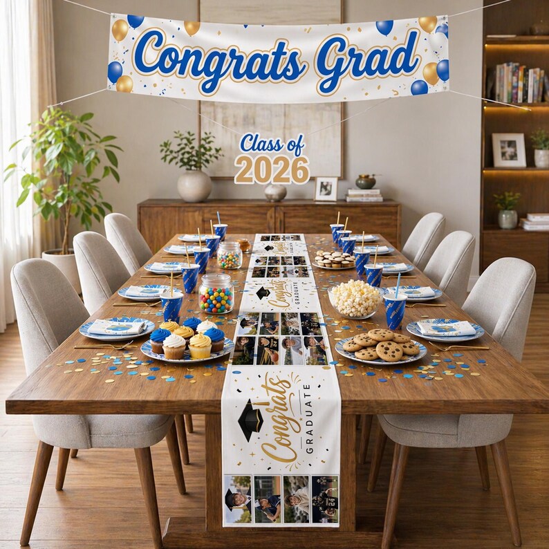 Personalized Graduation Table Runner, Custom Photo Grad Party Decor ...