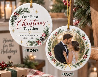 Personalized First Christmas Together Ceramic Ornament, Custom Couple Photo Ornament, Wedding Keepsake, Double Sided Christmas Ornament 2026
