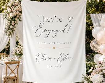 Banner personalizado para anunciar el compromiso, cartel de bienvenida personalizado para la fiesta de compromiso, telón de fondo sencillo para la decoración nupcial, tapiz minimalista para despedida de soltera.
