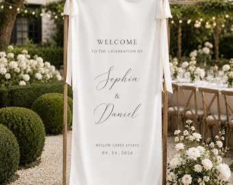 Personalized Wedding Welcome Banner, Custom Couple Name Ceremony Sign, Elegant Wedding Backdrop, Outdoor Reception Decor