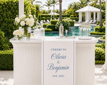 Personalized Engagement Bar Banner, Custom Couple Name Table Runner, Cheers To Engagement Party Decor, Champagne Bar Backdrop