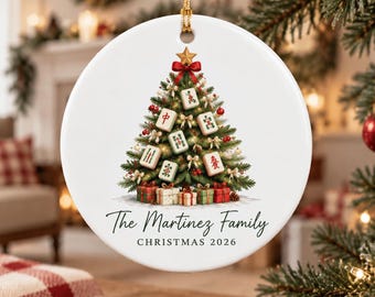 Personalized Mahjong Christmas Ornament, Custom Family Name Ceramic Ornament, Mahjong Lover Gift, Family Christmas Keepsake 2026