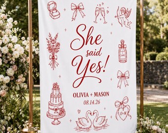 She Said Yes Engagement Banner, Custom Engagement Party Backdrop, Red Bridal Shower Sign, Proposal Party Decor, Personalized Couple Banner