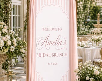 Personalized Bridal Brunch Banner, Pink Bridal Shower Backdrop, Custom Bride Welcome Sign, Elegant Garden Party Decor, Bride Name Banner