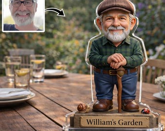 Gepersonaliseerde tuinman bobblehead, aangepaste foto tuinbeeldje, acryl tuincadeau opa, gepersonaliseerd Vaderdagdecor