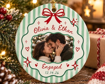 Personalized Engagement Ornament, Custom Couple Photo Ceramic Ornament, Engaged Christmas Keepsake, Engagement Gift for Couple