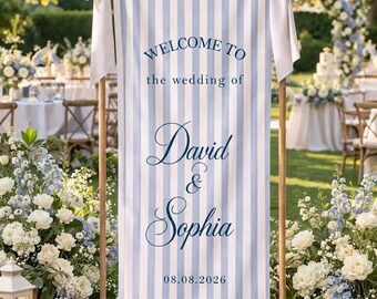 Wedding Welcome Sign Personalized Name Banner, Custom Color Event Backdrop, Outdoor Garden Party Decor, Elegant Floral Wedding Sign