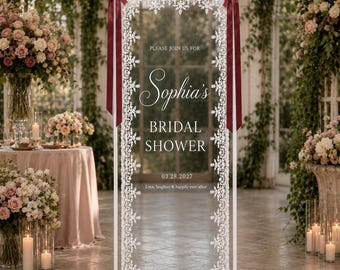Personalized Lace Bridal Shower Welcome Sign,  Custom Bridal Shower Party Decor, Sheer Tulle Banner, Romantic Floral Entrance Sign, Wedding