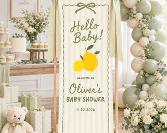 Personalized Lemon Baby Shower Banner, Hello Baby Welcome Sign, Custom Baby Name Backdrop, Citrus Baby Shower Decor, Gender Neutral Banner