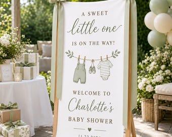 Personalized Baby Shower Banner, Sage Green Baby Boy Welcome Sign, Custom Little One Backdrop, Neutral Garden Baby Shower Decor