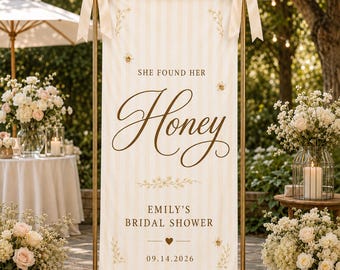 Personalized Bridal Shower Banner, She Found Her Honey Welcome Sign, Custom Bridal Shower Backdrop, Bee Theme Bride Party Decor