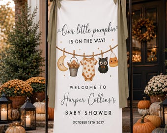 Personalized Pumpkin Baby Shower Banner, Our Little Pumpkin Welcome Sign, Custom Fall Baby Shower Backdrop, Baby Name Party Decor