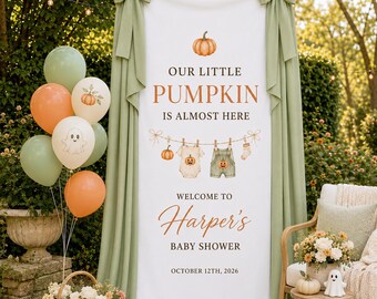 Our Little Pumpkin Baby Shower Banner, Fall Baby Shower Backdrop, Personalized Pumpkin Welcome Sign, Sage Green Autumn Shower Decor