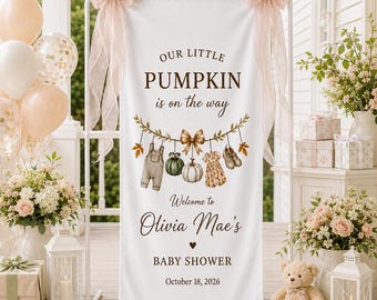 Our Little Pumpkin Baby Shower Banner, Personalized Fall Baby Shower Backdrop, Girl Pumpkin Welcome Sign, Custom Autumn Shower Decor