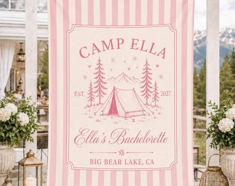 Personalized Bachelorette Banner, Custom Camp Bachelorette Party Backdrop, Custom Name Fabric Sign, Mountain Glamping Party Decor